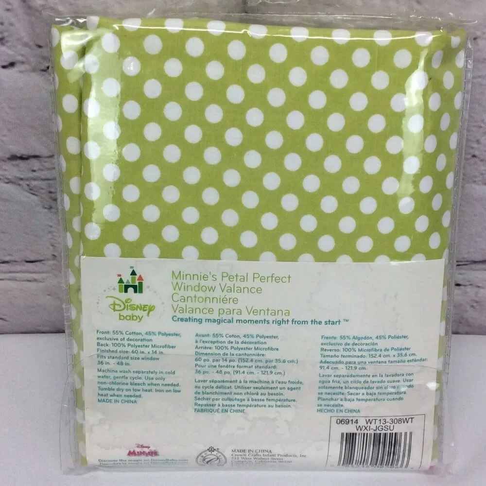 Disney Baby Minnie’s Petal Perfect Window Valance Curtain Green & Pink Polka Dot